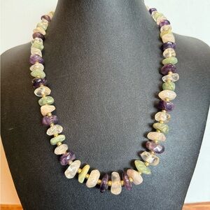 Multi-Colored Natural Amethyst and Fluorite Nugget Necklace